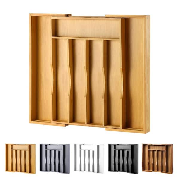 Natural Bamboo Expandable Kitchen Drawer Organizer with 7 Compartments for Cutlery and Utensils