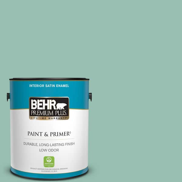 BEHR PREMIUM PLUS 1 gal. #PPU12-07 Spring Stream Satin Enamel Low Odor Interior Paint & Primer