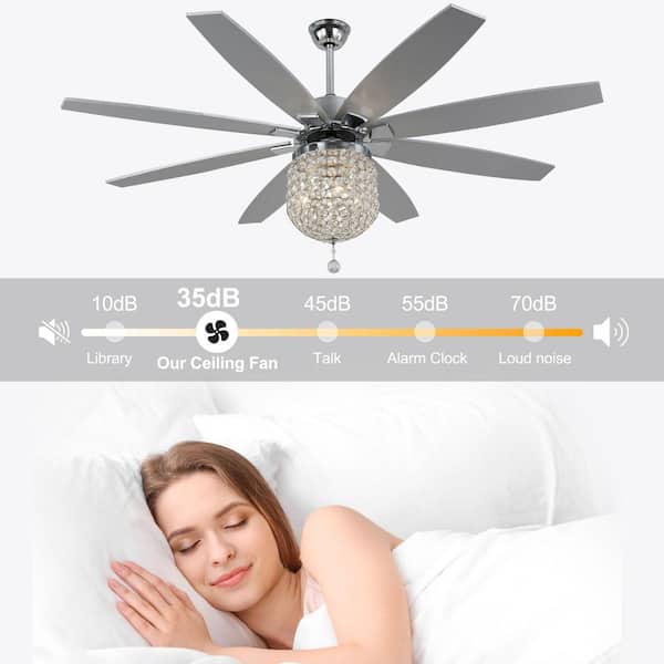 Serene 65 in. Indoor Modern Glam Crystal Reversible Chrome Ceiling Fan with Lights 6-Speed Quiet Ceiling Fan with Remote
