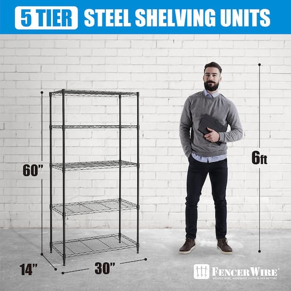 5 Tier Wire Shelving Unit, Standing Metal Shelf Organizer, Space-saving  Steel Storage Shelf Rack, Black, 500lbs, with Hooks for Kitchen, Garage