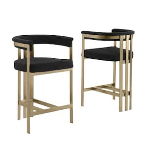 Reba 26 in. Black Color Low Back Metal Frame Matte Brushed Gold Chrome Base Counter Stool With Boucle Fabric Set of 2