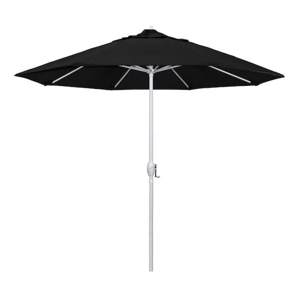 California Umbrella 9 ft. Matted White Aluminum Market Patio Umbrella Auto Tilt in Black Olefin