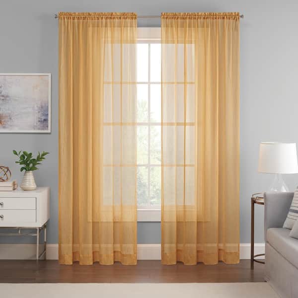Eclipse Emina Gold Solid Polyester 52 in. W x 95 in. L Sheer Rod Pocket Curtain
