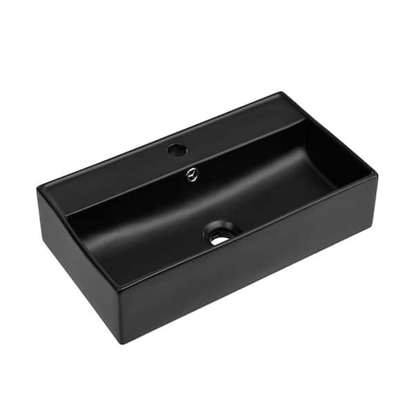 Swiss Madison Claire 22 in. Ceramic Rectangle Wall-Mount Vessel Bathroom Sink in Matte Black