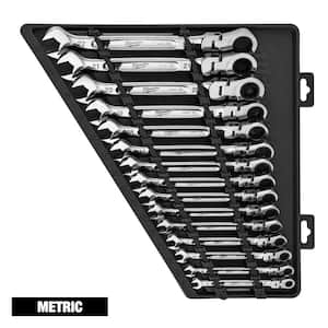 144-Position Flex-Head Ratcheting Combination Wrench Set Metric (15-Piece)