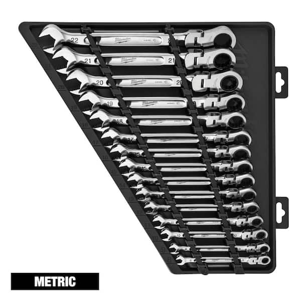 Milwaukee 144-Position Flex-Head Ratcheting Combination Wrench Set Metric (15-Piece)