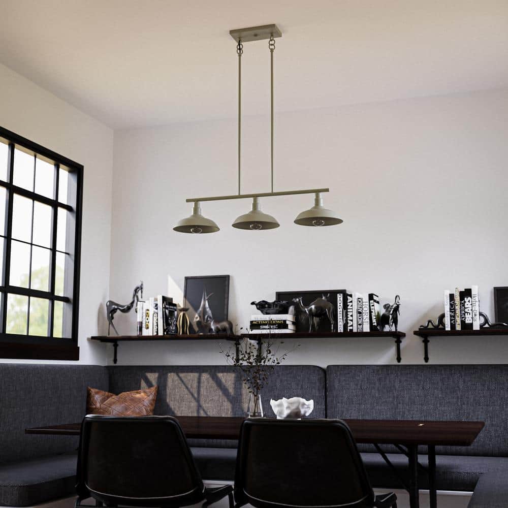 Gray Metal 3-Light Industrial Island Chandelier