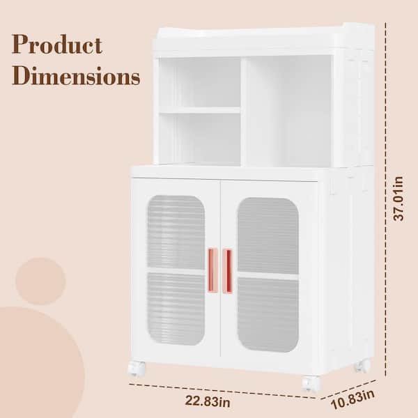 Foldable White 37.01 in. Accent Storage Cabinet with Wheels and 6 Shelves, Kitchen Storage Cabinet for Small Spaces