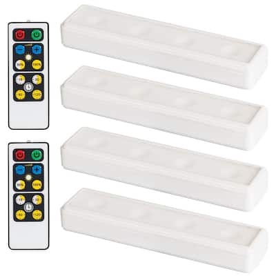 LED White Wireless Under Cabinet Light with 2 Remotes (4-Pack)