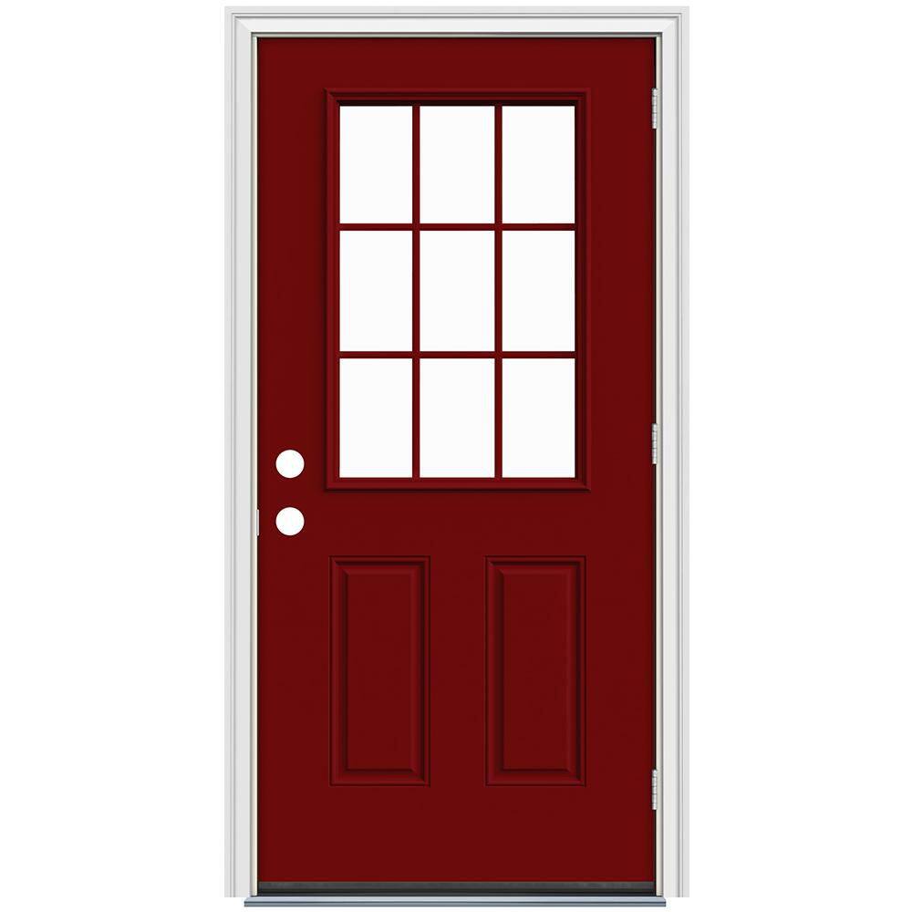 36 in. x 80 in. 9-Lite Cranberry Red Painted Steel Prehung Left-Hand Outswing Entry Door with Brickmould price history on PriceWatchPro