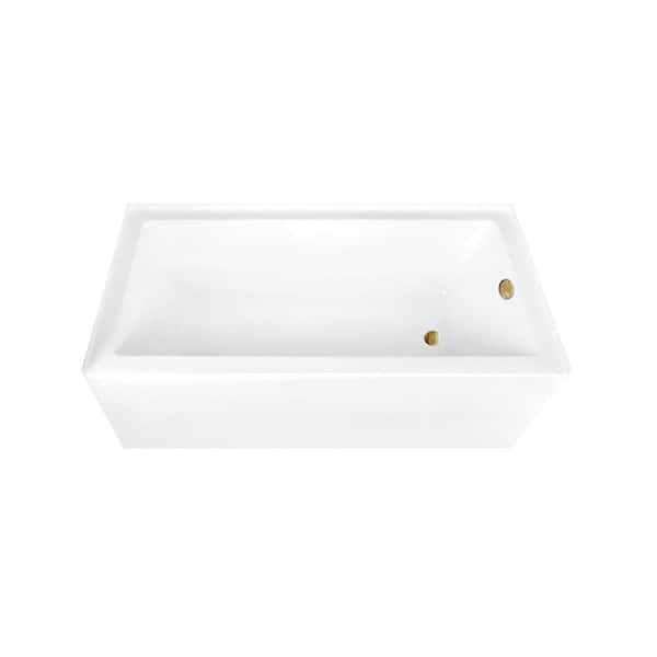 Aqua Eden 66 in. x 32 in. Acrylic Rectangular Alcove Soaking Bathtub with Right Drain in Glossy White/Brushed Brass