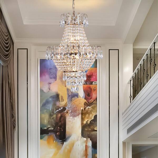 FEKZO 7-Light Gold Crystal Chandelier for Living Room, Dining Room