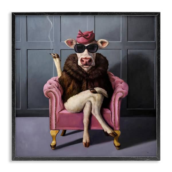 Stupell Industries Trendy Pink Glam Cow by Lucia Heffernan 1-Piece Black Framed Animal Giclee Art Print 24 in. x 24 in.
