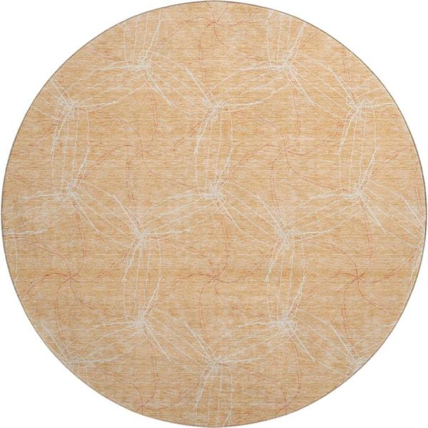 Addison Rugs Mayfield Premium Machine Washable Abstract AMF968 Peach 8 ft. x 8 ft. Round Rug