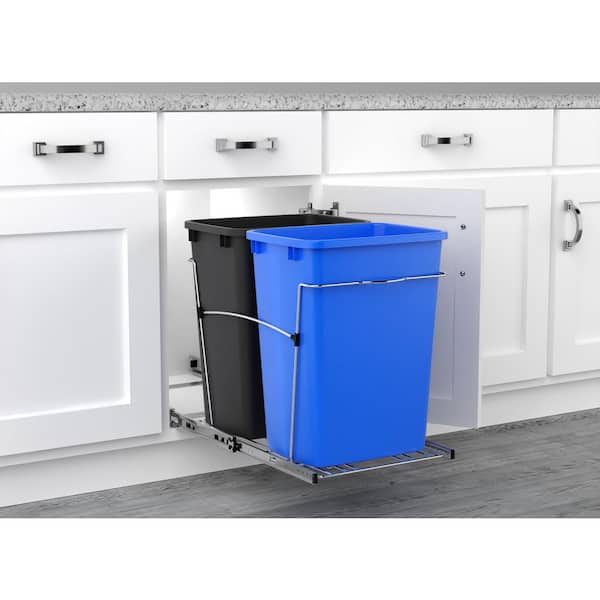 Blue/Black Double Pull Out Trash Can 35 qt. for Kitchen