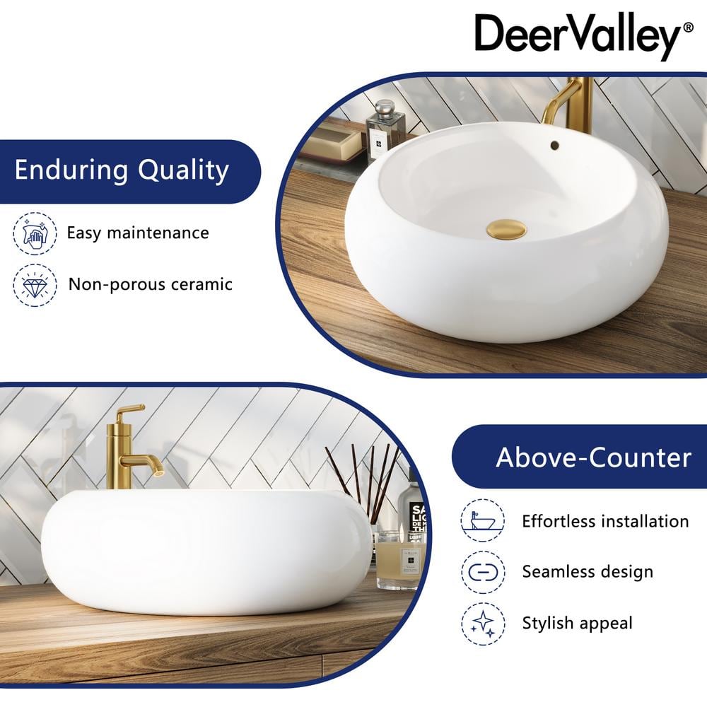 DeerValley 20" Round White Ceramic Vessel Bathroom Sink