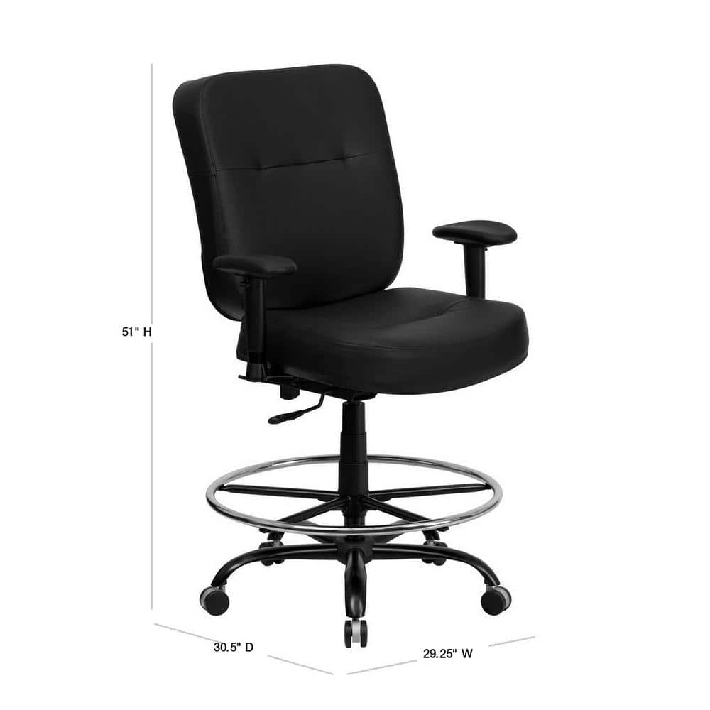 ErgoFlex 360° Black LeatherSoft High-Back Drafting Chair with Metal Base