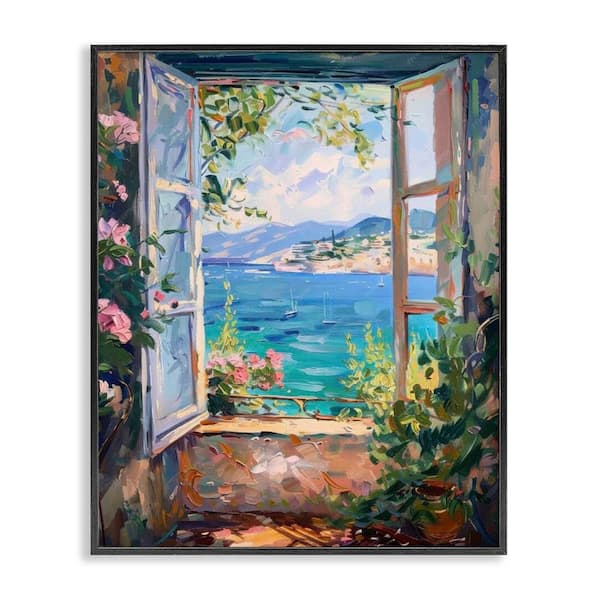 Stupell Industries Window Sea View by LSR Design Studio Black Framed Nature Giclee Art Print 30 in. x 24 in.
