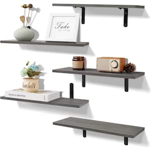 16.5 in. W x 5.9 in. D Decorative Wall Shelf, Gray Wall Mounted Floating Shelves Set of 5