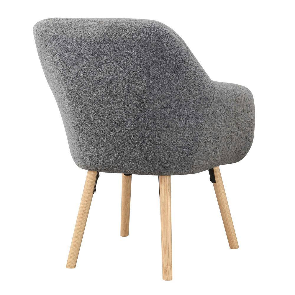 Gray Sherpa Wood Accent Chair with Detachable Cushion