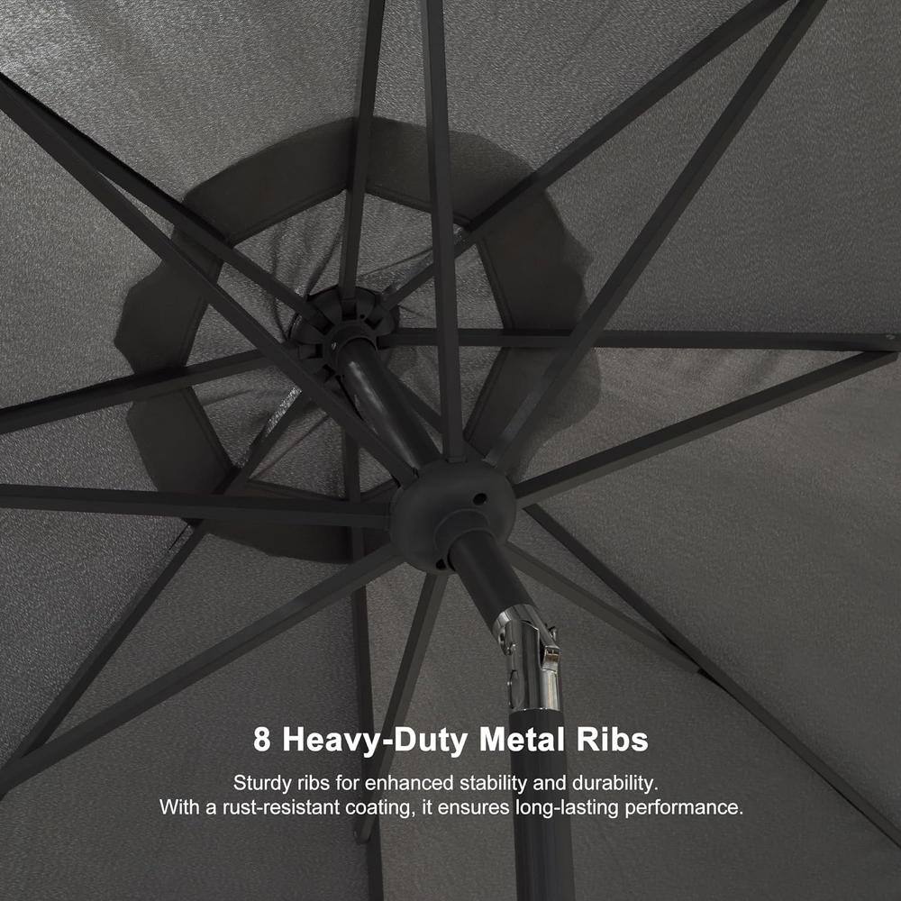 Gray 9FT Aluminum Patio Umbrella with Dual Tilt and Crank