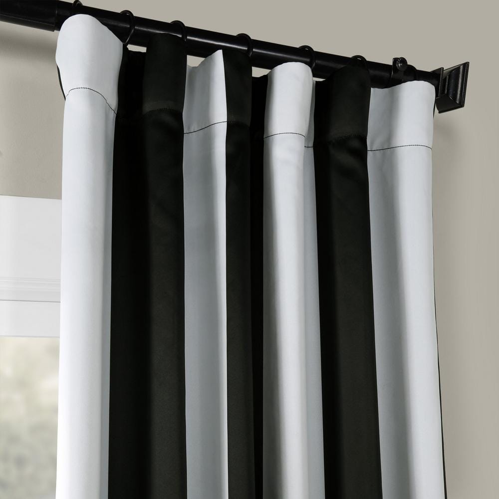 Awning Black and Fog White Stripe Blackout Polyester Curtains