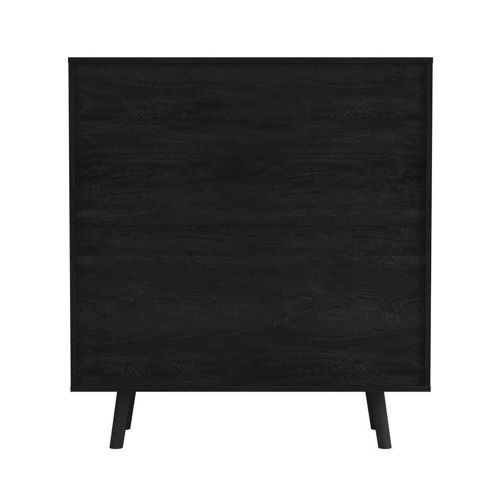 Ebony and Natural Rattan Mid-Century Modern Bar Cabinet