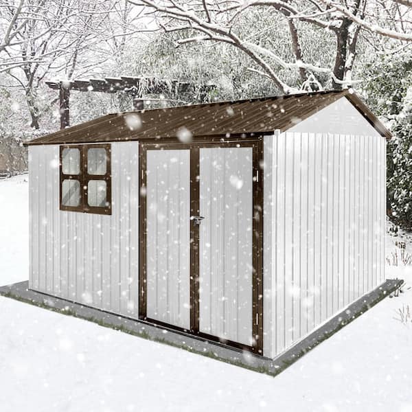 10 ft. W x 8 ft. D Outdoor Metal White and coffee Garden Sheds Storage Sheds with Lockable Doors (80 sq. ft.)