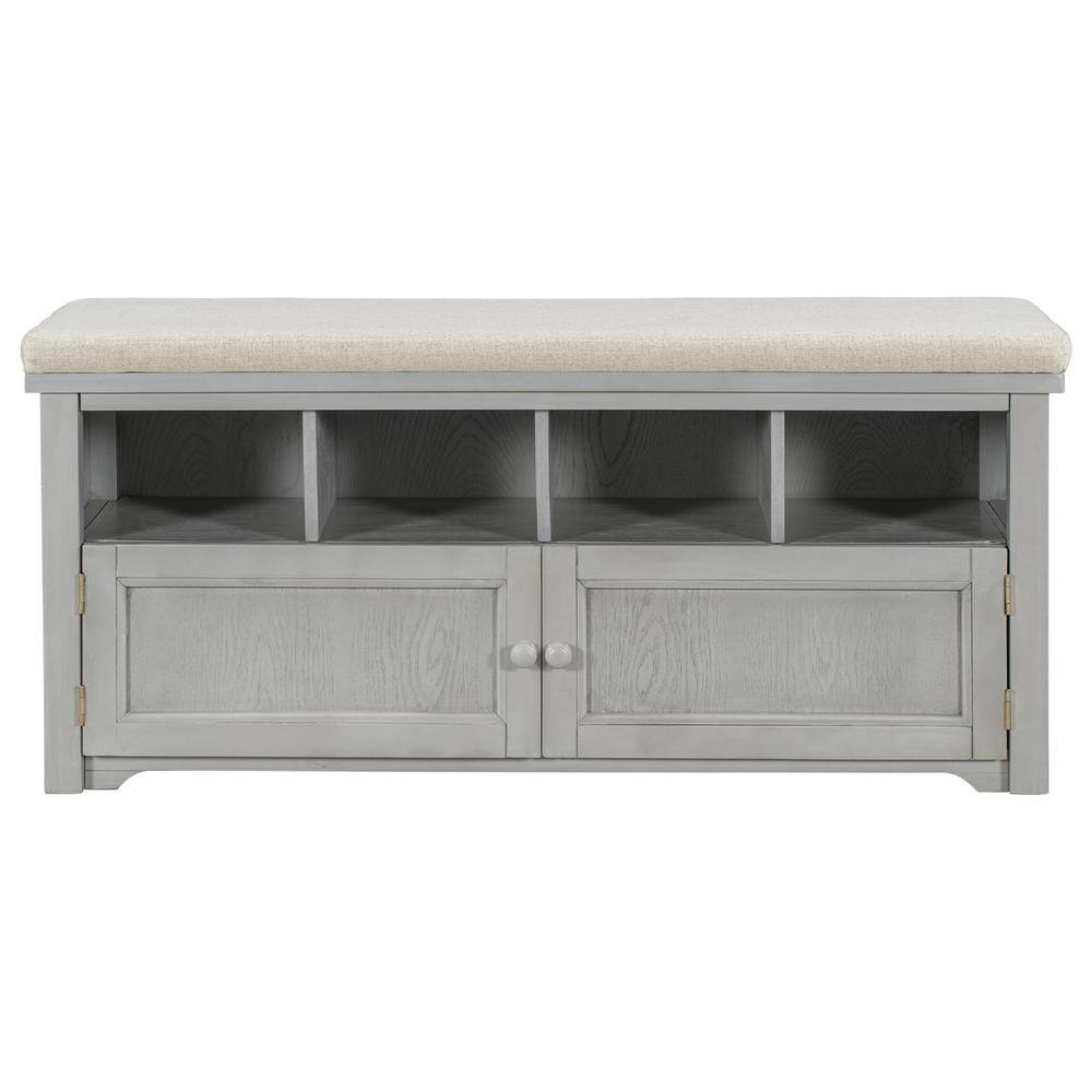 JASIWAY 18.9 in. H x 42 in. W Gray Wood Shoe Storage Bench Entryway
