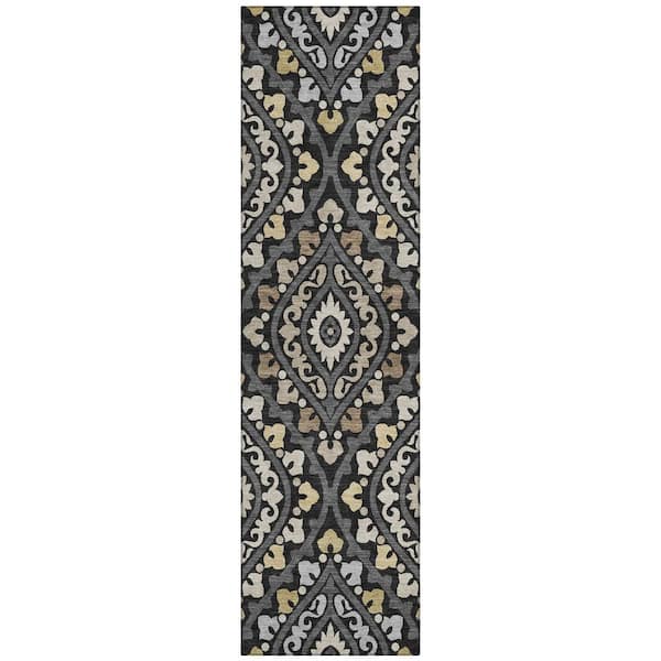 Chantille Machine Washable Indoor/Outdoor Abstract ACN3151 Black 2 ft. x 7 ft. Runner Rug