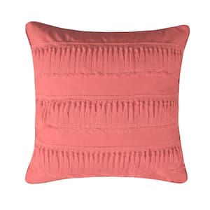 Majestic Coral 3 Row Tassel Trim 18 in. x 18 in. Throw Pillow