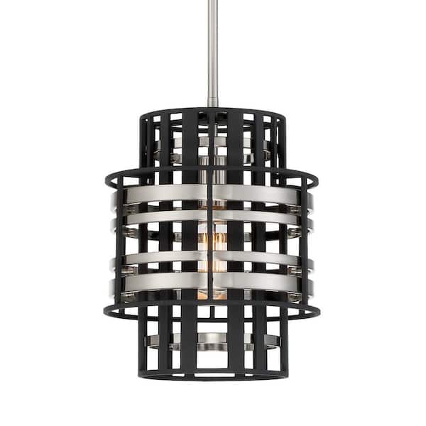Presten 1-Light Brushed Nickel and Sand Black Cylinder Mini Pendant