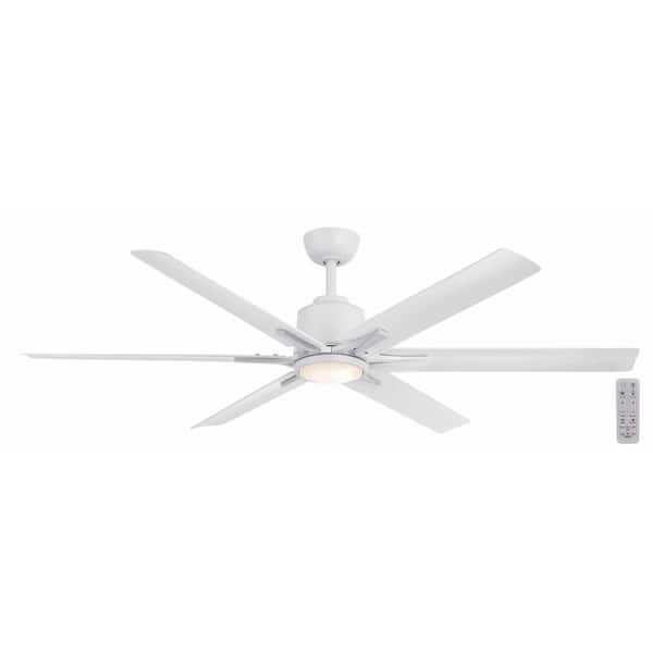 Kensgrove II 60 in. Smart Indoor/Outdoor Matte White Ceiling Fan with Remote Included Powered by Hubspace