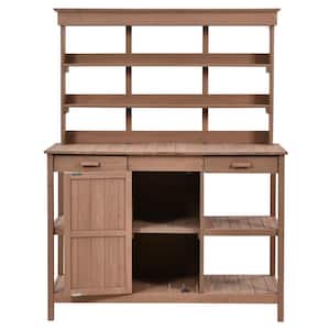 49.2 in. W x 66 in. H Brown Wood Outdoor Garden Potting Bench Table with 2 Drawers, Cabinet and Open Shelves