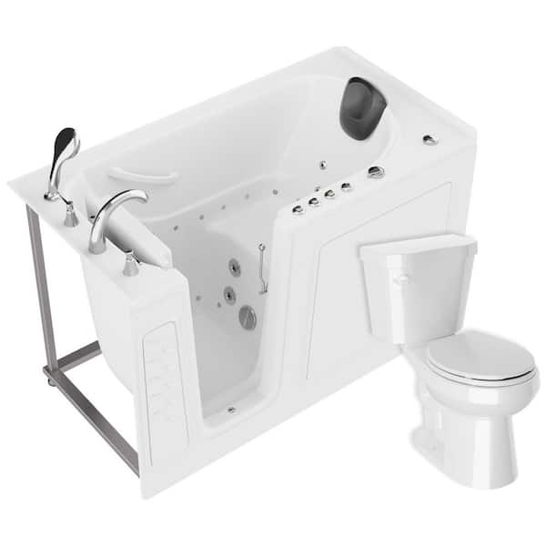 Universal 59 in. x 30 in. Left Drain Combination Jetted Bathtub in White with Rounded Toilet and Soft Close Lid