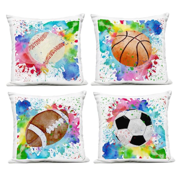 Modern Sports Balls Splash Multi-Color Square Outdoor Throw Pillow (Set of 4)