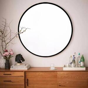 32 in. W x 32 in. H Round Aluminum Framed Wall Bathroom Vanity Mirror in Black