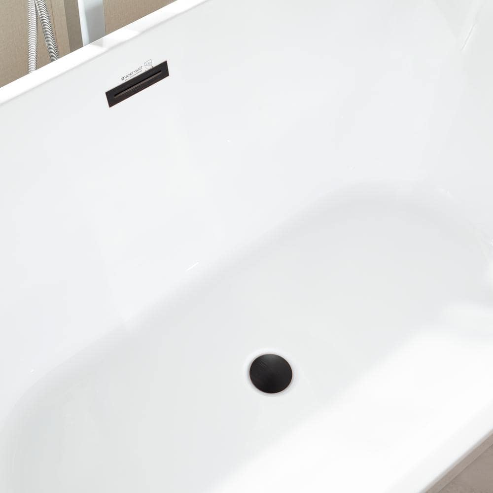 54" White Acrylic Freestanding Soaking Bathtub with Oil Rubbed Bronze