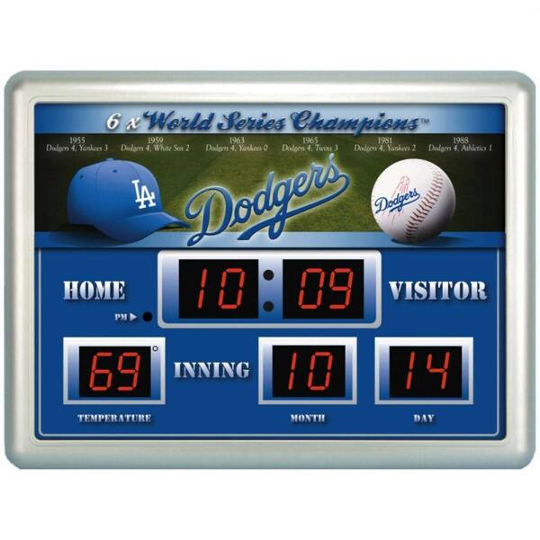 Team Sports America Los Angeles Dodgers 14 in. x 19 in. Scoreboard Clock with Temperature