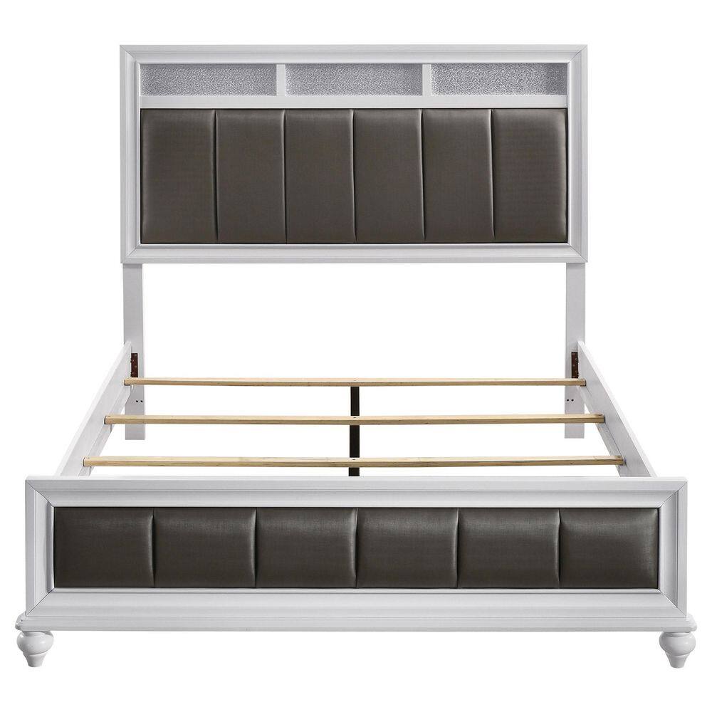 Gray and White Faux Leather Queen Upholstered Bed with Tufted Headboard