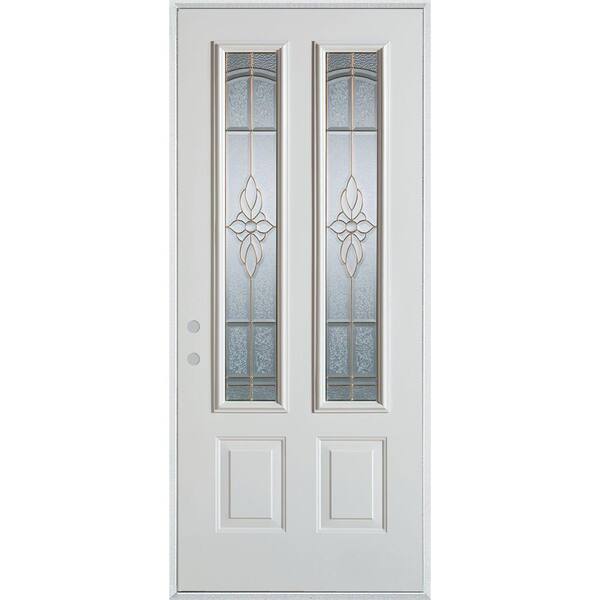 Stanley Doors 32 in. x 80 in. Traditional Patina 2 Lite 2-Panel Painted White Right-Hand Inswing Steel Prehung Front Door