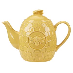 French Bees Embossed Honeycomb 1-Cup Yellow Stoneware Teapot
