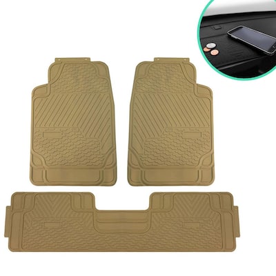 Beige 3-Piece Heavy Duty Rubber Liners ClimaProof Trimmable Car Floor Mats - Full Set