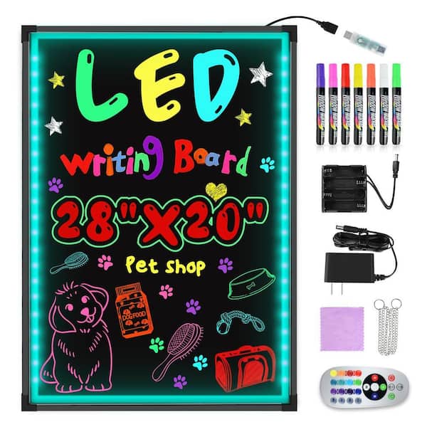 28" x 20" Outdoor/Indoor LED Message Bulletin Board, Erasable Neon Effect Restaurant Menu for Kitchen Wedding Promotion