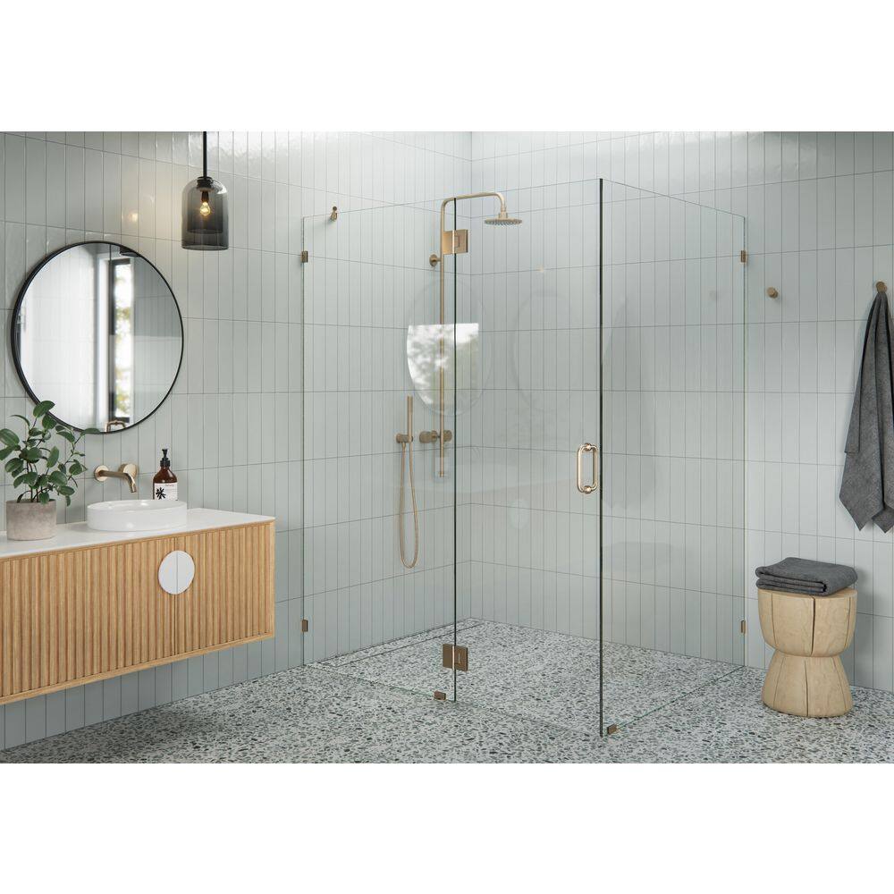 60 in. W x 46 in. D x 78 in. H Pivot Frameless Corner Shower Enclosure in Brushed Bronze Finish with Clear Glass price history on PriceWatchPro