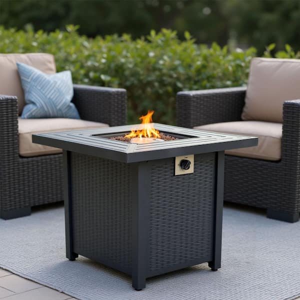 50,000 BTU 28 Inch Black Iron Square Propane Fire Pit Table with Lid