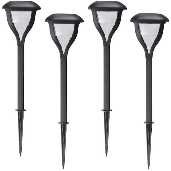 Hampton Bay Tallulah Falls Black Integrated LED Weather Resistant Outdoor Solar Path Light (4-Pack)