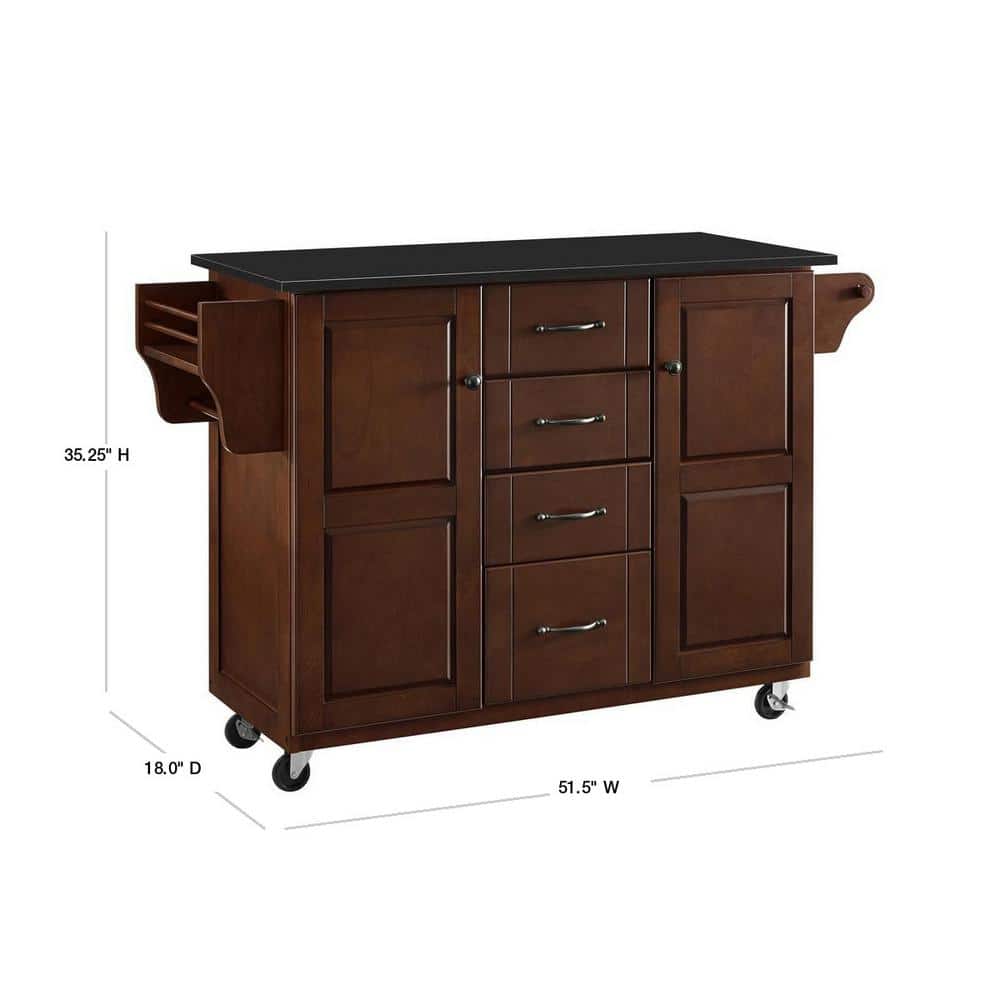 Eleanor Mahogany Kitchen Cart with Black Granite Top and Spice Rack