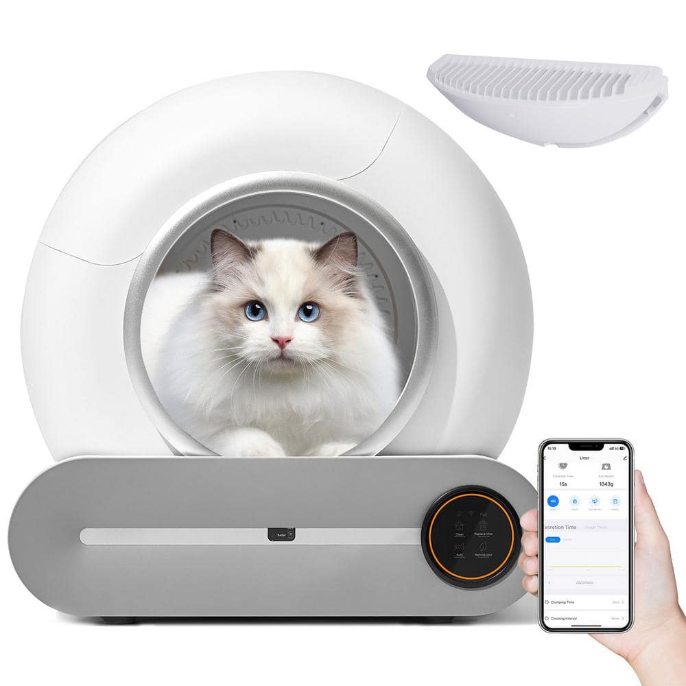 6L+9L Self-Cleaning Cat Litter Box,Auto Scooping and Odor Removal with Liner, App Control, Support 2.4G Wifi,White-Gray price history on PriceWatchPro