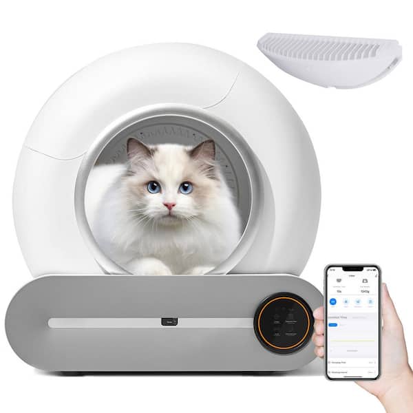 ITOPFOX 6L+9L Self-Cleaning Cat Litter Box,Auto Scooping and Odor Removal with Liner, App Control, Support 2.4G Wifi,White-Gray